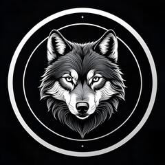 Black and white wolf head as a logo design.