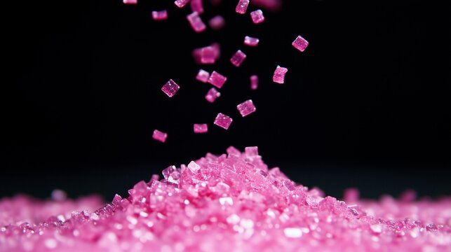 Stunning Pink Perler Beads Pieces Falling Gracefully Against a Striking Black Background &ndash; Perfect for Crafts and Inspiration