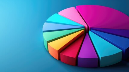 Fototapeta premium Vibrant 3D Colorful Pie Chart on Blue Background