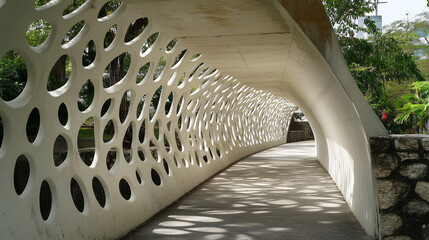 Obraz premium Stunning Geometric Architecture of Modern Perforated Concrete Walkway