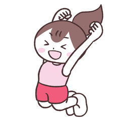 絶好調でジャンプする女性全身イラスト