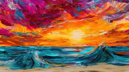 Obraz premium Vibrant Sunset Seascape: An Impasto Masterpiece