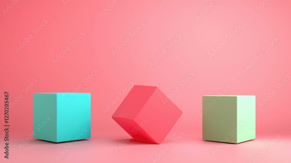 Poster abstract 3d geometric shapes arranged in a creative layout on a vibrant background