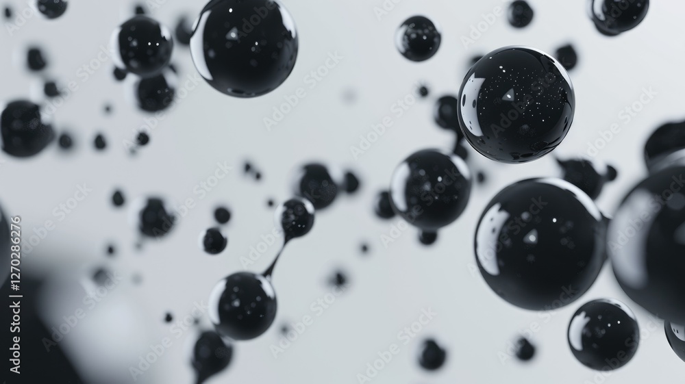 Poster abstract of black circle shape ball with droplet style design connect by pale color bond. sphere bub