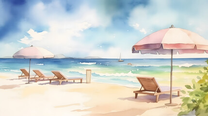 Obraz premium Romantic Beach Getaways watercolor painting