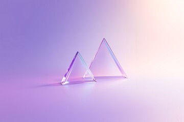A single large glass prism on a purple background, with light refraction and reflections