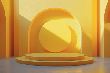 Yellow sculpture displayed in a room featuring matching yellow walls creating a cohesive design element