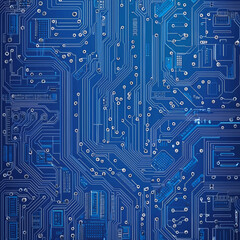 Abstract blue circuit board, intricate pathways, technological design
