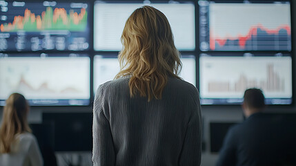 Analysts monitoring financial data in a modern office environment