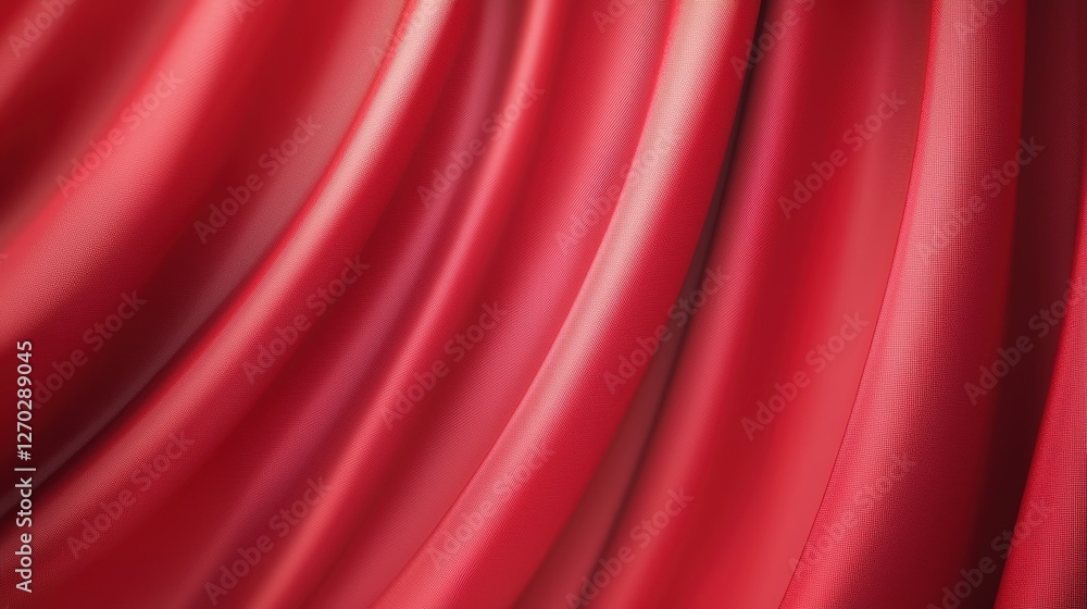 Poster a close-up view of luxurious red fabric, showcasing its smooth texture and elegant draping.