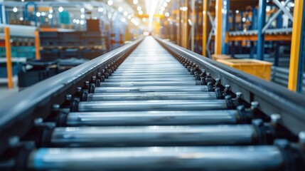 Fototapeta premium Modern Industrial Conveyor System in a Warehouse