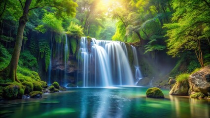 waterfall in serene forest setting, calm environment