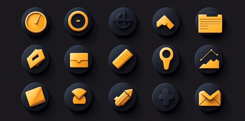 Golden UI Icons: A Dark, Sleek Neumorphic Design Collection