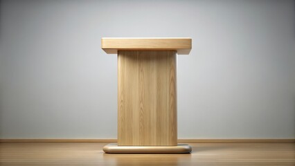 Simple wooden podium with rounded edges on a neutral background, wooden podium round table decor, conference room