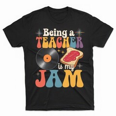 Fun Teacher T-Shirt Design with Vinyl and Jam Motif