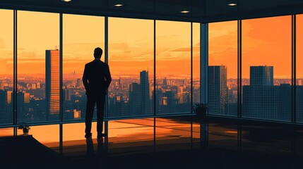 Urban Sunset: A Businessman's Contemplative Moment
