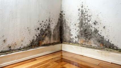Fungal growth in a damp corner of a house with black mold spreading its tendrils into the surrounding surface, wall, fungus,  wall