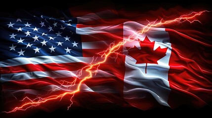Symbols of the United States and Canada: confrontation struggle, hegemonic rivalry, economic tension, political opposition, military conflict, friendship development, trade strategic partnership