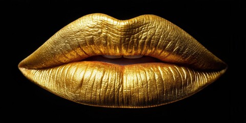 Elegant golden lip colors with subtle shine isolated on a sleek black background