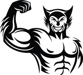 Muscular anthropomorphic wolverine with a fierce expression silhouette and line art vector illustration, Modern and premium quality muscular anthropomorphic wolverine with a fierce expression vector