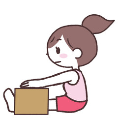 箱あり長座体前屈しようとする女性横向きイラスト