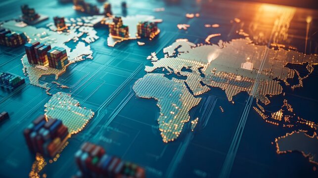 Detailed Close-Up of World Map Highlighting Trade Barriers and Sanctions