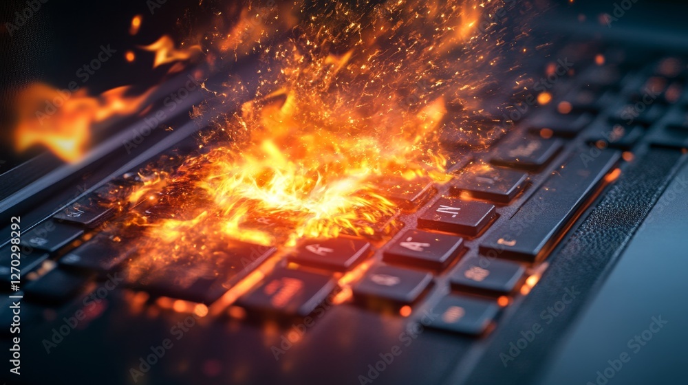 Poster cyber attack thwarted by advanced firewall system on keyboard