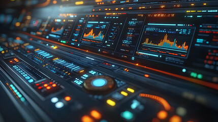 Futuristic Control Panel With Glowing Displays