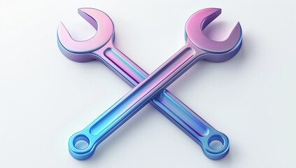 Two Metallic Wrenches Crossed on a White Background