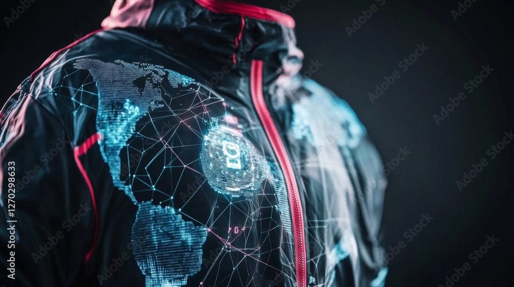 Aufkleber digital globe with interconnected ai systems on futuristic jacket
