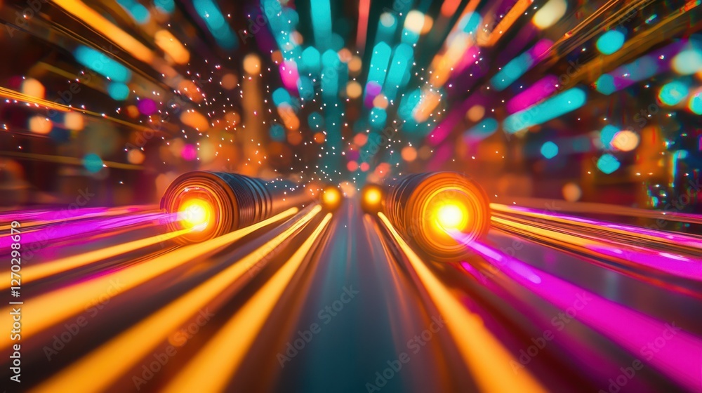 Poster vibrant light rays with colorful bokeh in motion pattern