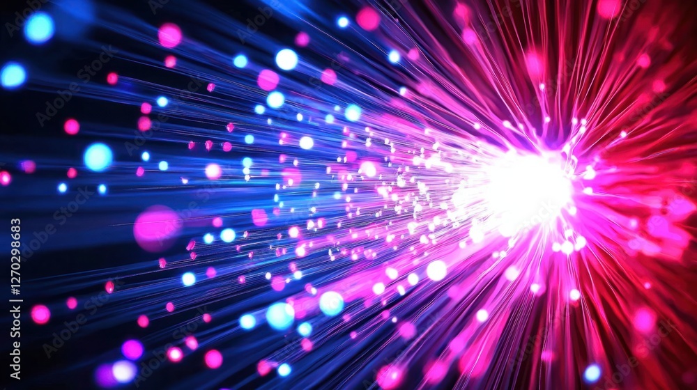 Poster abstract light rays with colorful bokeh effects and motion blur