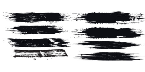Collection of vector paint bold brush strokes, hand drawn thick grunge lines and rectangle shapes modern grunge