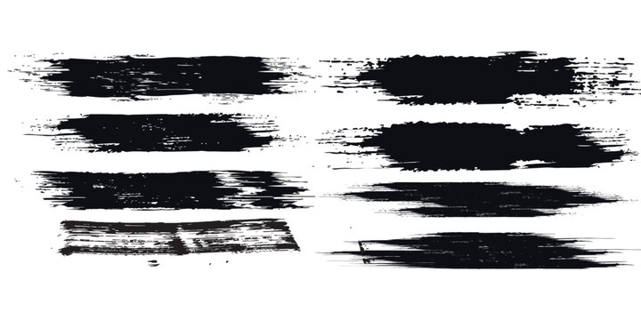 Collection of vector paint bold brush strokes, hand drawn thick grunge lines and rectangle shapes modern grunge