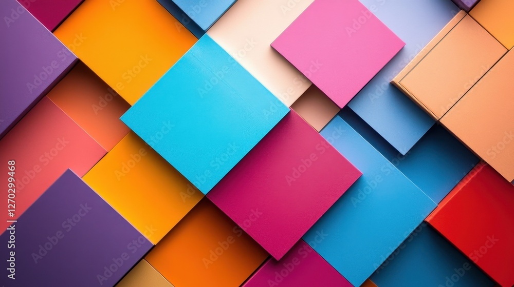 Poster a vibrant and colorful arrangement of overlapping square shapes creates an energetic and modern geom