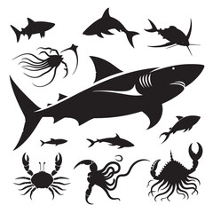 Ocean wildlife silhouettes.