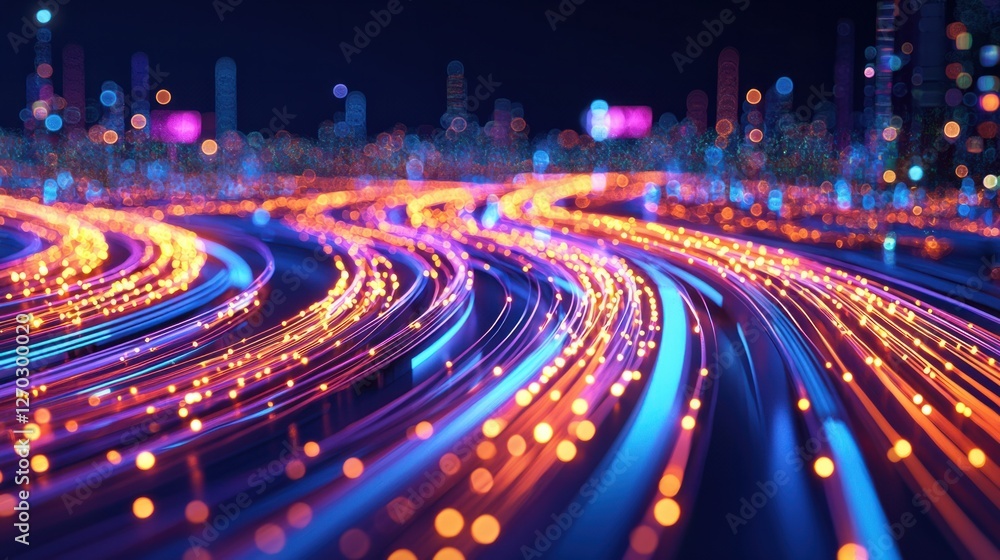 Poster vibrant light trails creating dynamic patterns in night cityscape