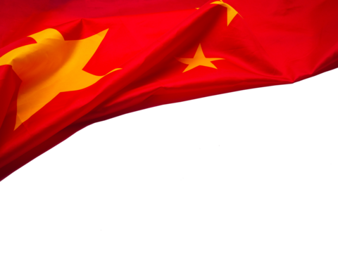 Close-up of the Chinese national flag on a transparent background.