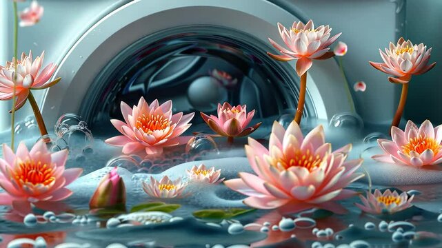 Washing machine with lotus flowers inside