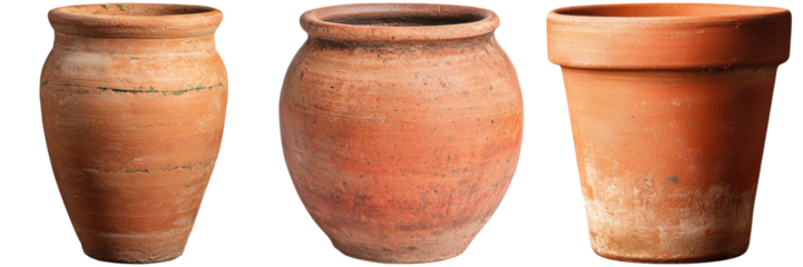 Various Terracotta Pots and Vases with Distinct Shapes and Textures