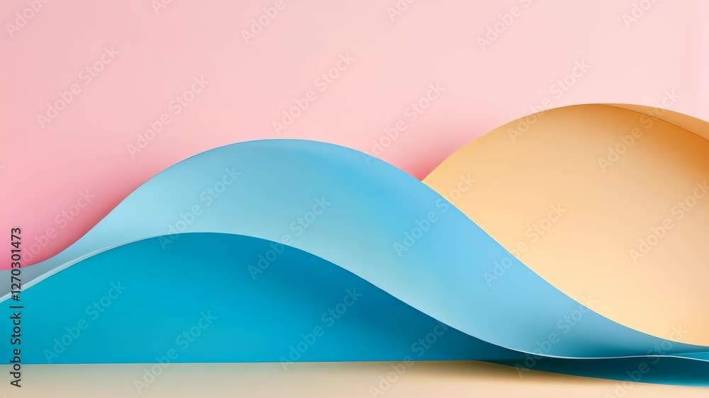 Poster abstract 3d render featuring trendy organic undulating forms in pink and blue, modern design with a 