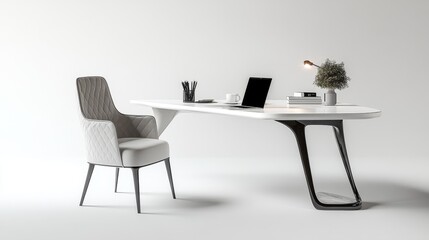 Sleek Modern Minimalist Workspace with White Desk and Chair