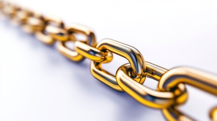 Obraz premium Gold Chain Links Isolated on White Background for Blockchain Concept