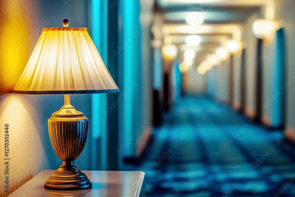 Poster warm and inviting corridor with elegant lamp offering soft light, creating a calm atmosphere in a ho