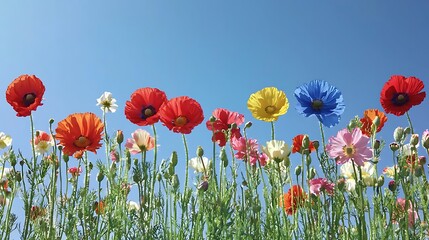 Obraz premium Vibrant flower field in bloom nature photography outdoor landscape bright day colorful poppies