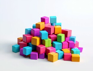 Fototapeta premium Colorful building blocks in vibrant hues stacked and arranged artistically against a white backdrop for playful and creative concepts