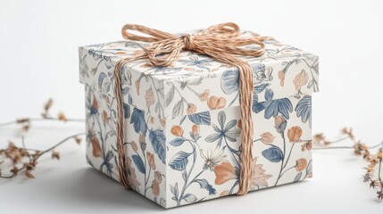 Elegant Floral Gift Box Isolated on White Background for Presents