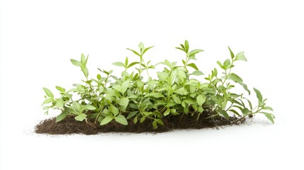 Fototapeta premium Fresh Green Plant Growing in Isolated Soil on White Background