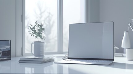 Minimalist Home Office with Laptop and Natural Light