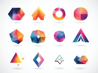 Vibrant Geometric Logo Collection: Low-Poly Gradient Designs